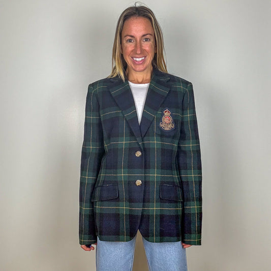 Ralph Lauren Plaid Bullion-Crest Blazer - Size 12
