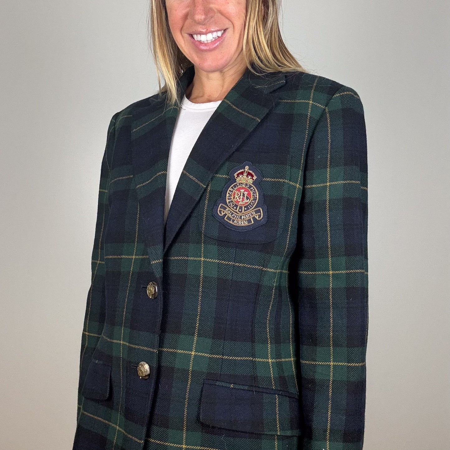 Ralph Lauren Plaid Bullion-Crest Blazer - Size 12