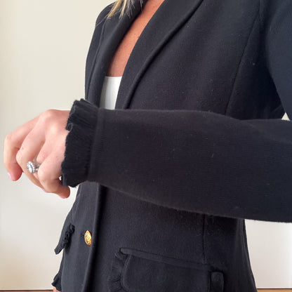 Ralph Lauren Black Ruffle Trim Knit Blazer - Size S