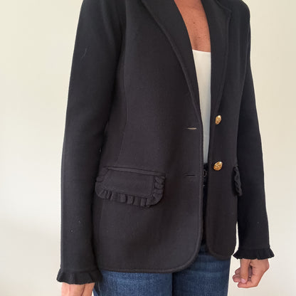Ralph Lauren Black Ruffle Trim Knit Blazer - Size S