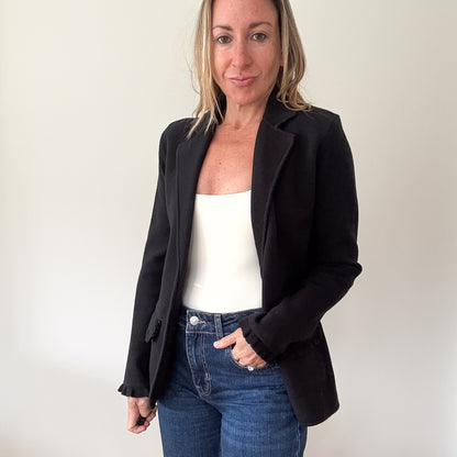 Ralph Lauren Black Ruffle Trim Knit Blazer - Size S
