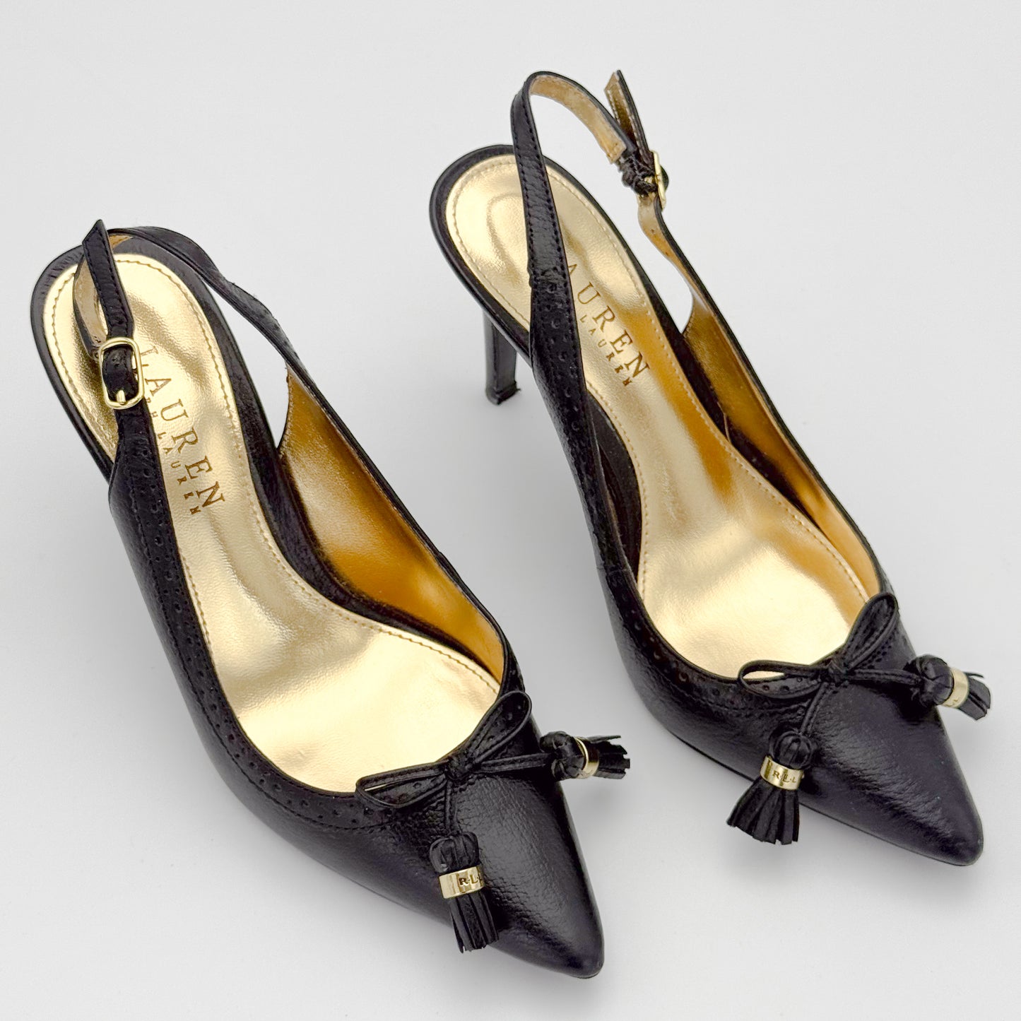 Ralph Lauren Black Leather Slingback Heels - Size 36