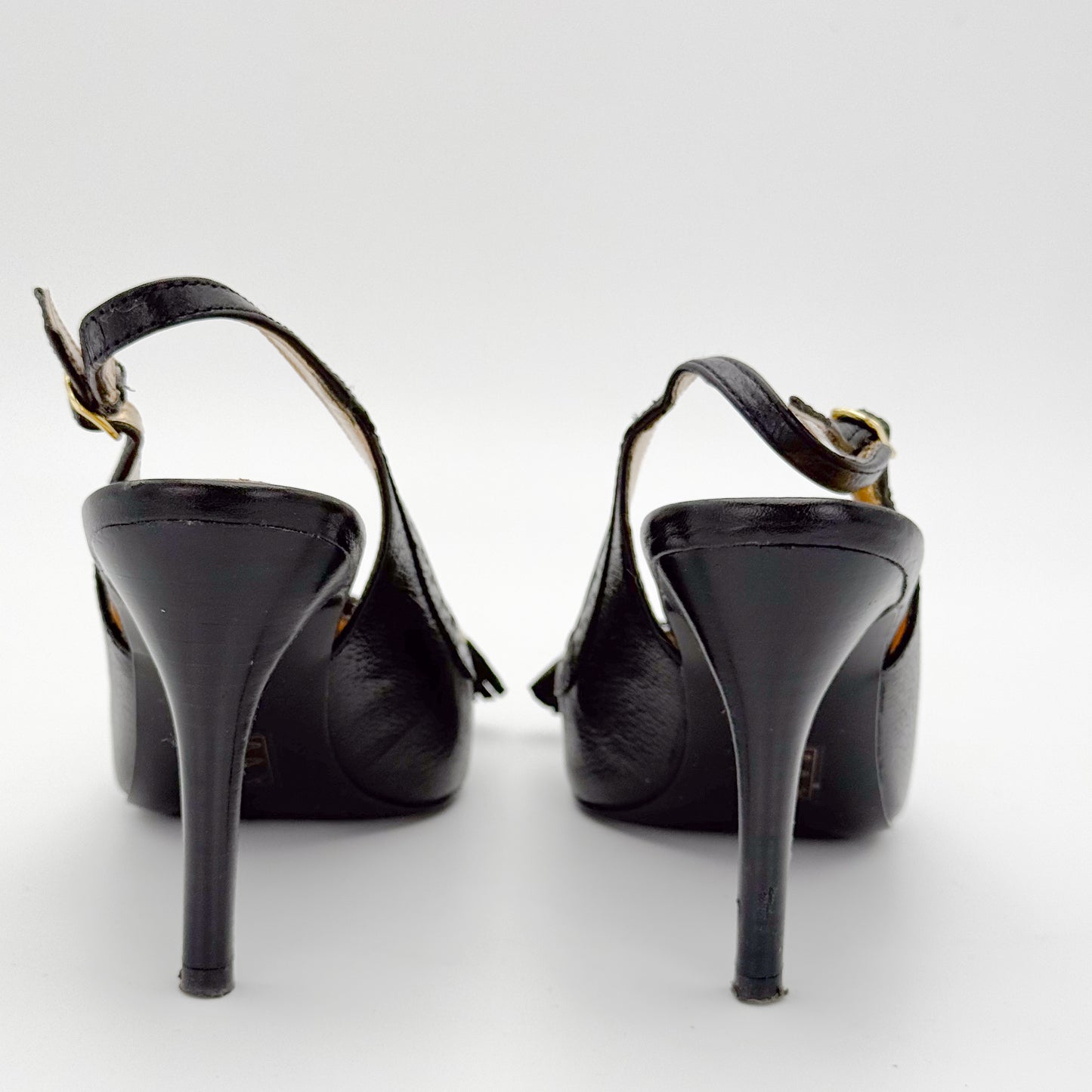 Ralph Lauren Black Leather Slingback Heels - Size 36