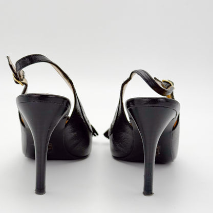 Ralph Lauren Black Leather Slingback Heels - Size 36