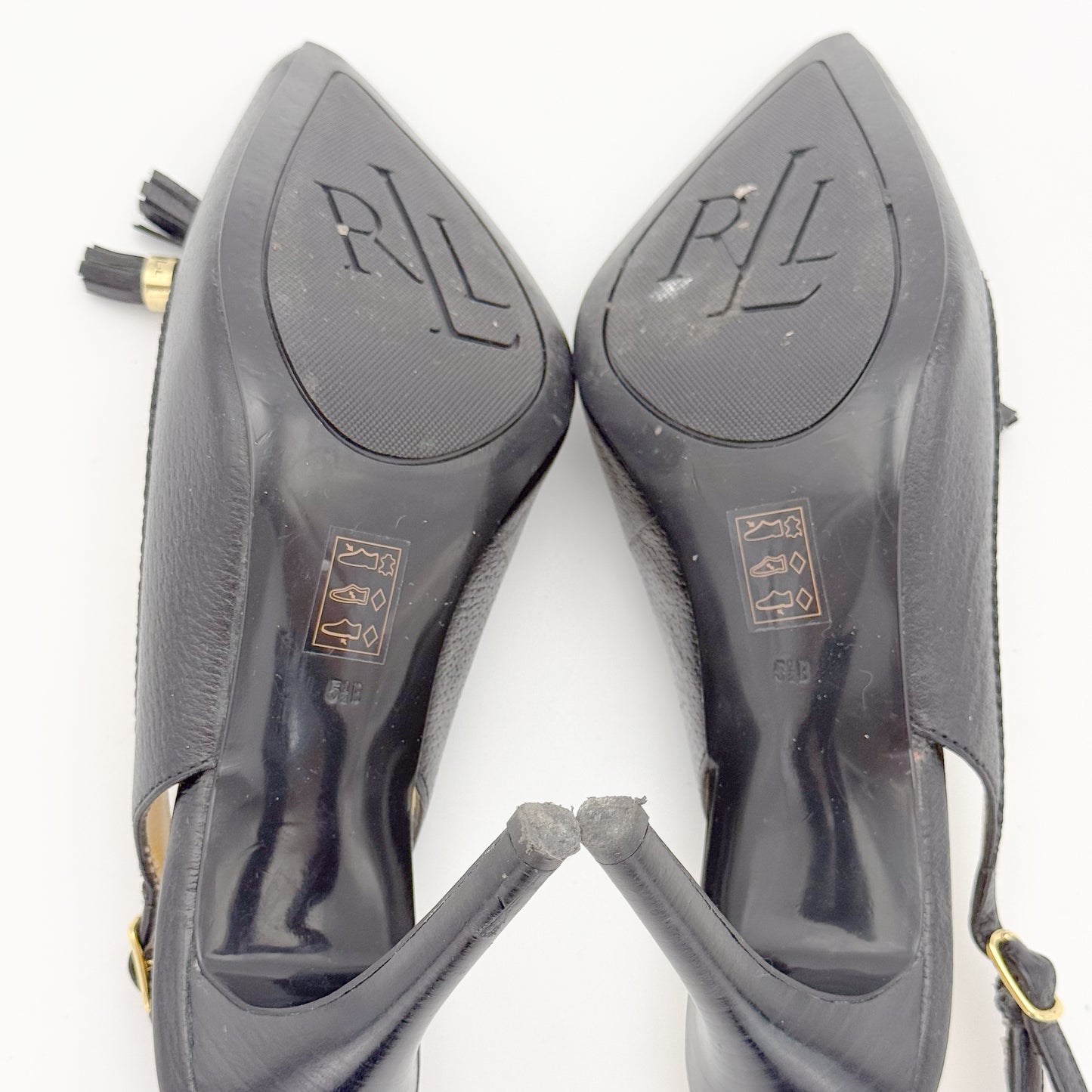 Ralph Lauren Black Leather Slingback Heels - Size 36