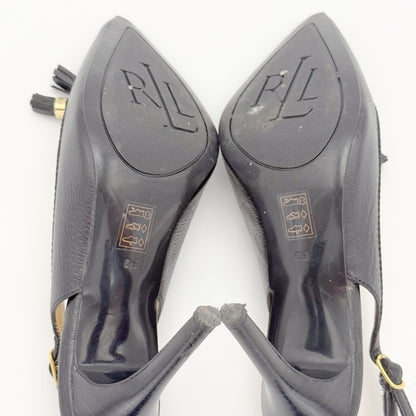Ralph Lauren Black Leather Slingback Heels - Size 36