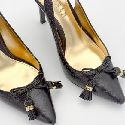 Ralph Lauren Black Leather Slingback Heels - Size 36