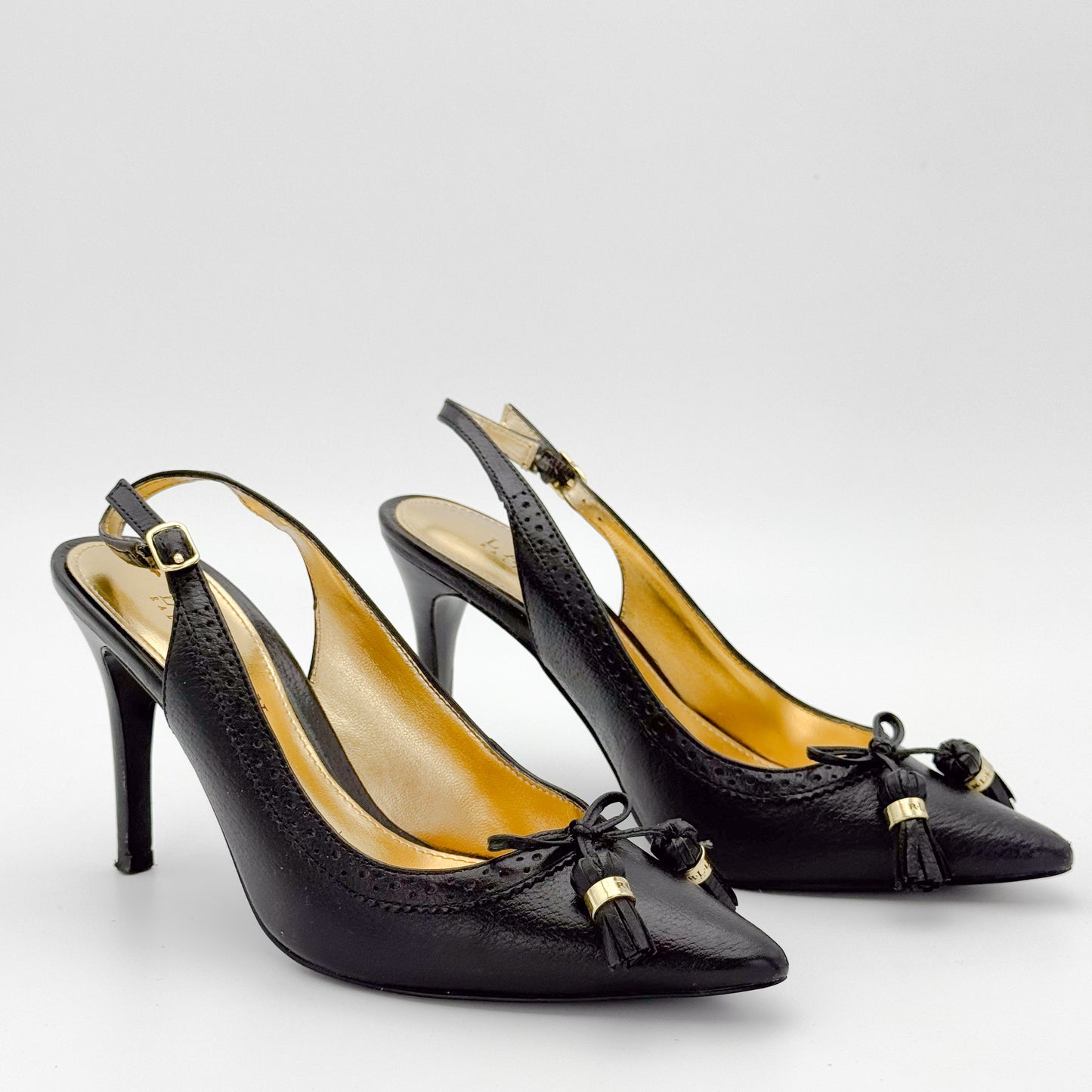 Ralph Lauren Black Leather Slingback Heels - Size 36