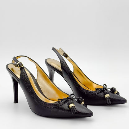 Ralph Lauren Black Leather Slingback Heels - Size 36