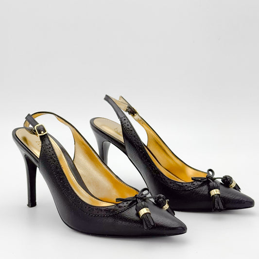 Ralph Lauren Black Leather Slingback Heels - Size 36
