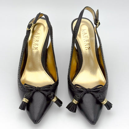 Ralph Lauren Black Leather Slingback Heels - Size 36