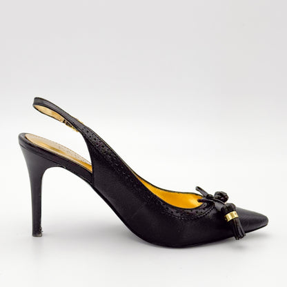 Ralph Lauren Black Leather Slingback Heels - Size 36