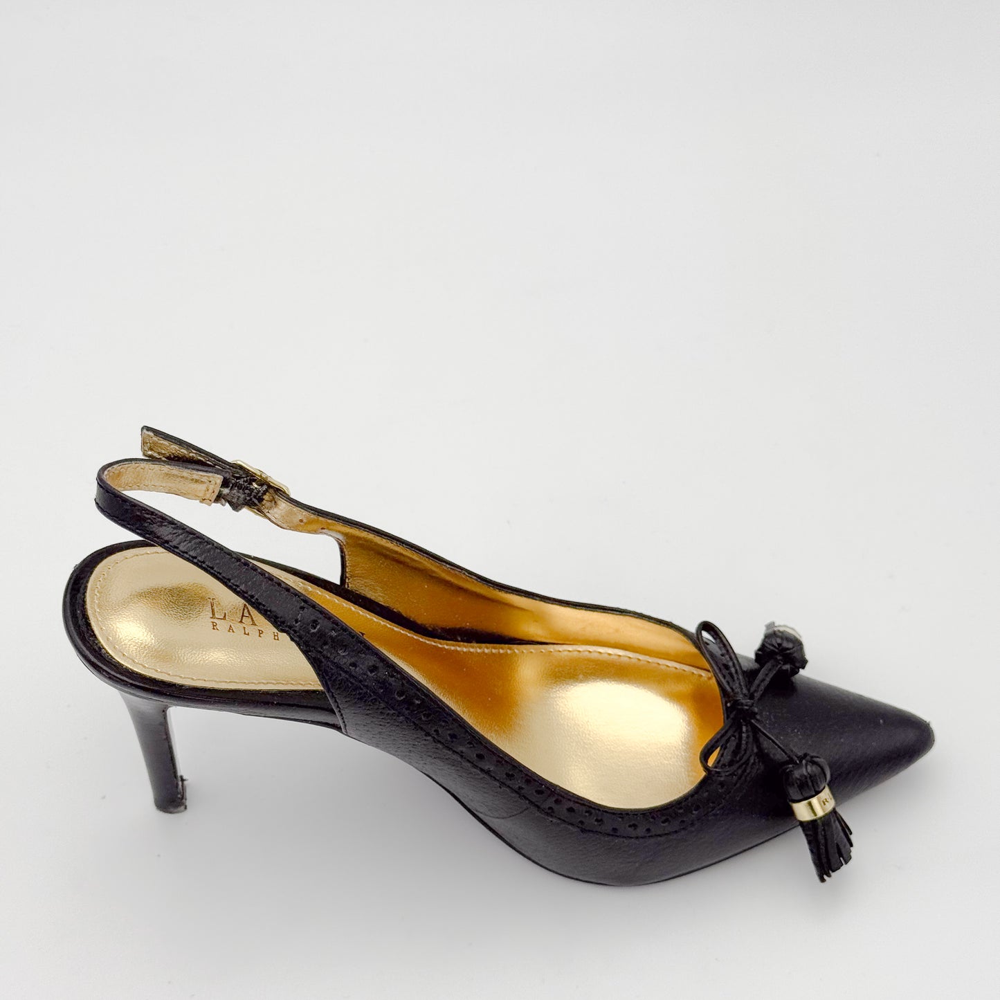 Ralph Lauren Black Leather Slingback Heels - Size 36