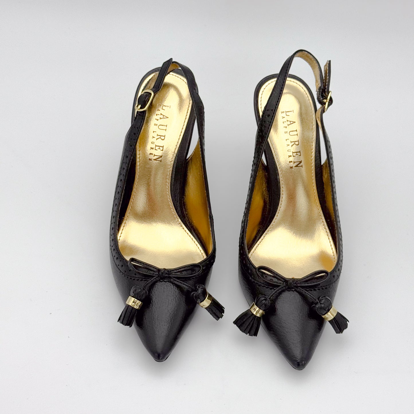 Ralph Lauren Black Leather Slingback Heels - Size 36