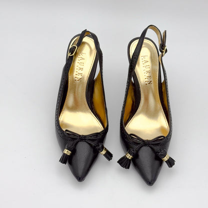Ralph Lauren Black Leather Slingback Heels - Size 36