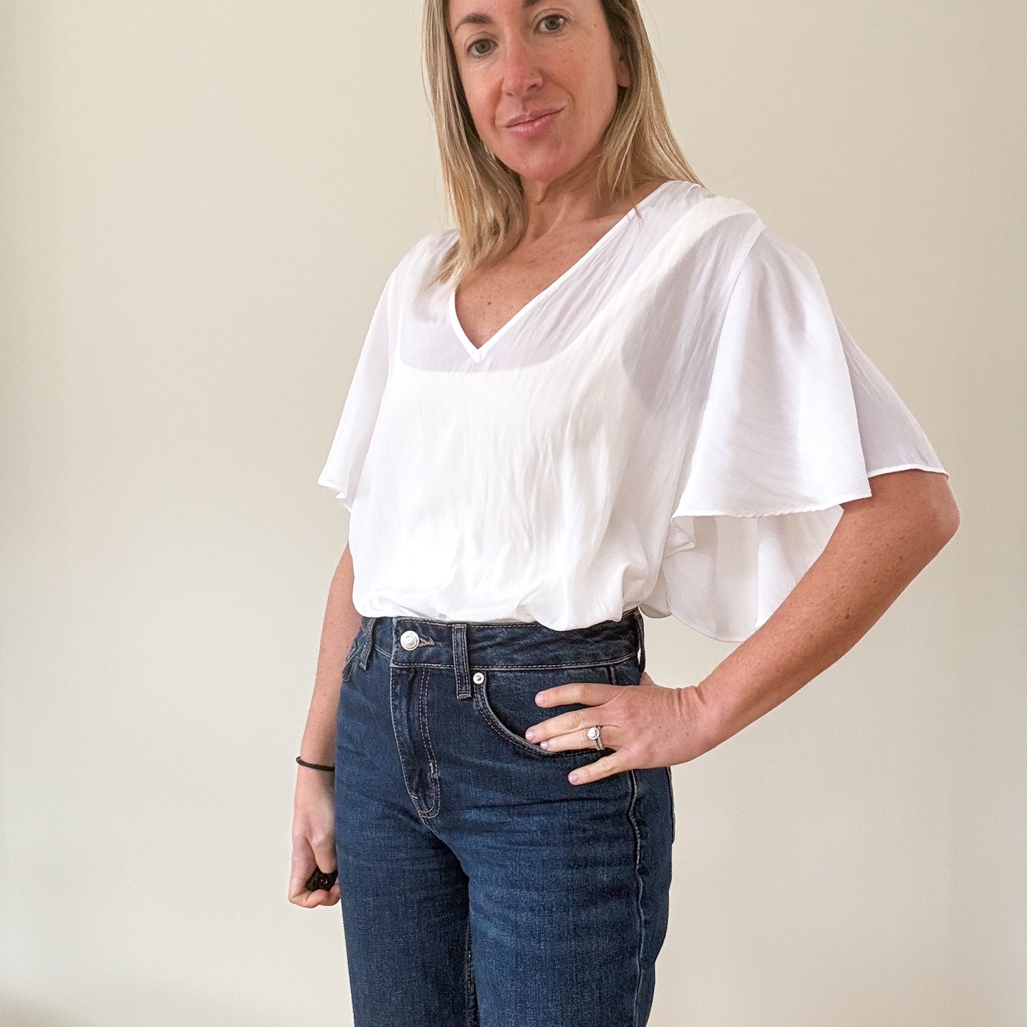 Ramy Brook Vina Flutter Sleeve Top in Ivory - Size M