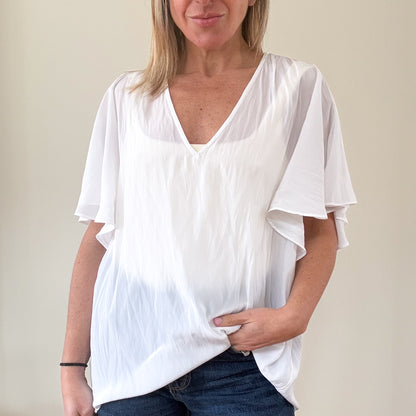 Ramy Brook Vina Flutter Sleeve Top in Ivory - Size M