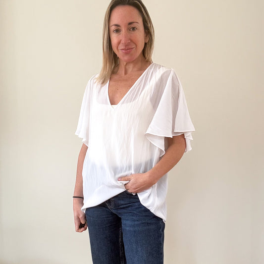 Ramy Brook Vina Flutter Sleeve Top in Ivory - Size M