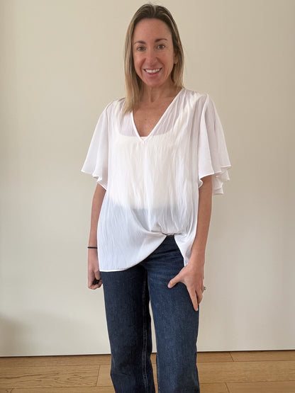 Ramy Brook Vina Flutter Sleeve Top in Ivory - Size M