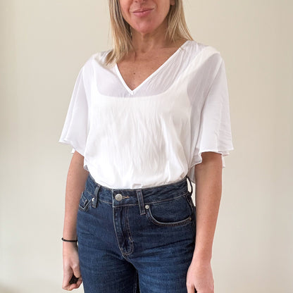 Ramy Brook Vina Flutter Sleeve Top in Ivory - Size M