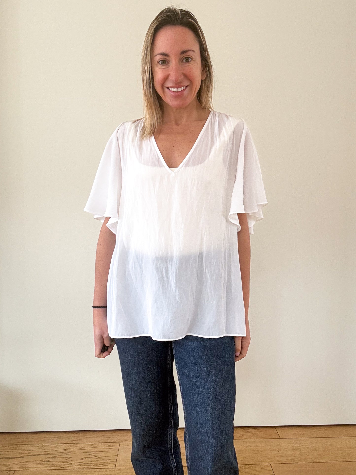 Ramy Brook Vina Flutter Sleeve Top in Ivory - Size M
