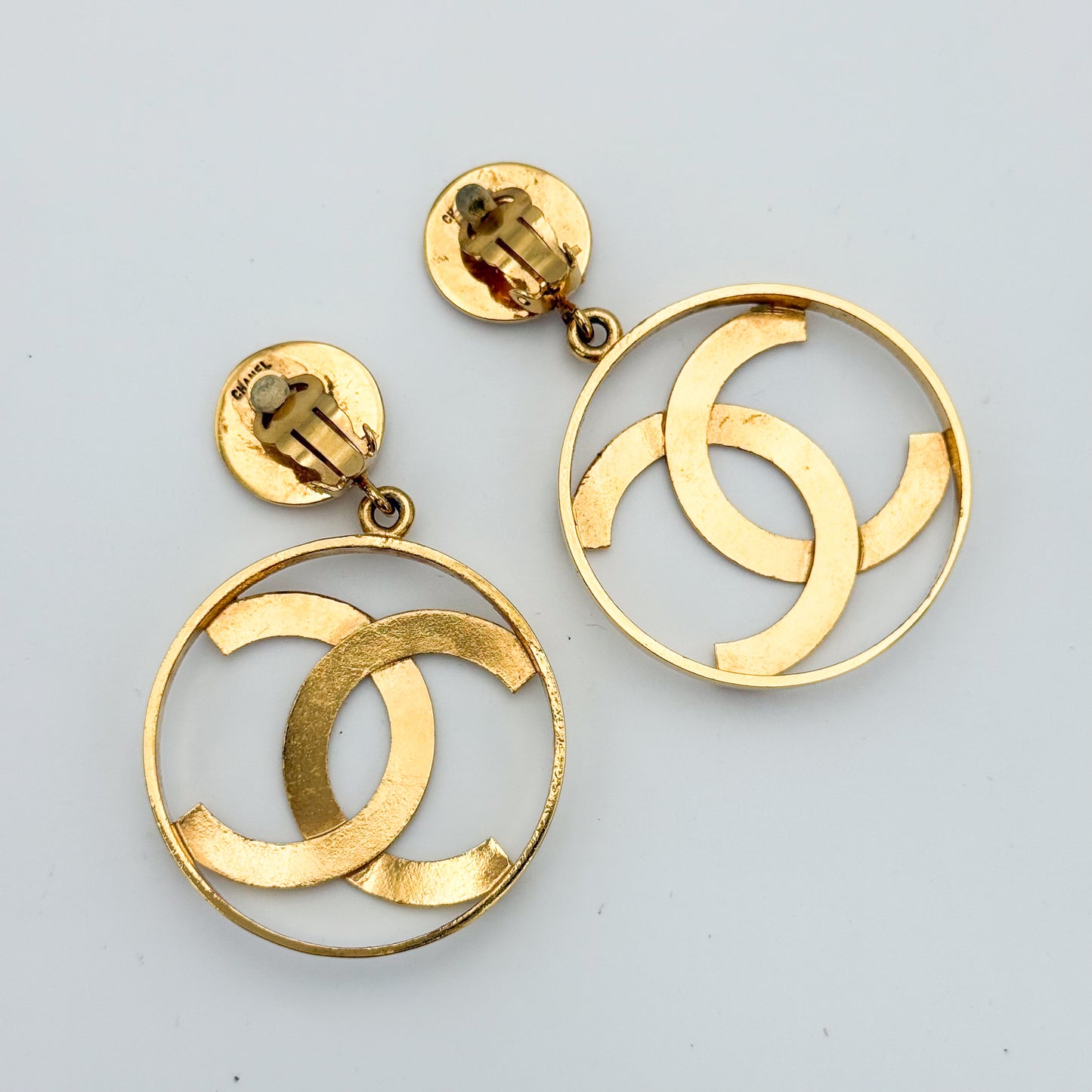 Rare 1980s Vintage Chanel Interlocking CC Clip Earrings