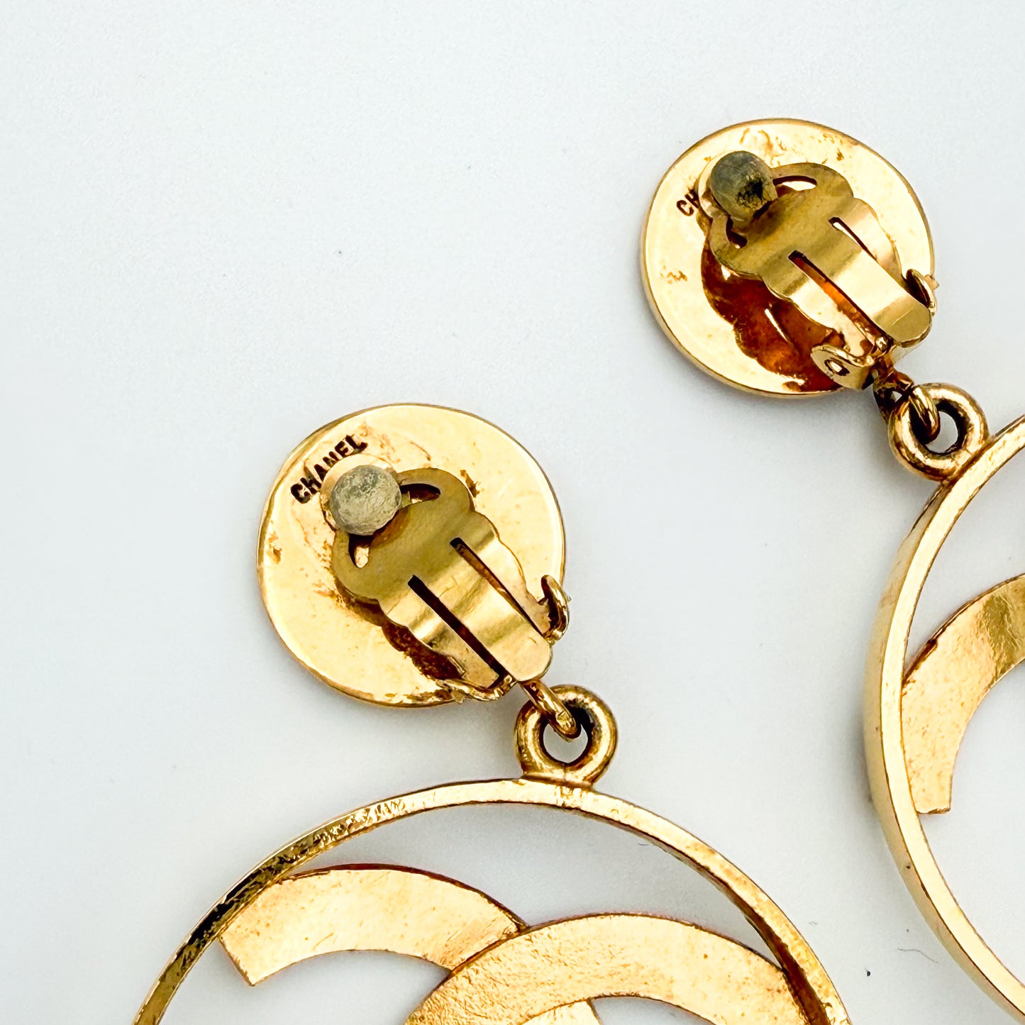 Rare 1980s Vintage Chanel Interlocking CC Clip Earrings