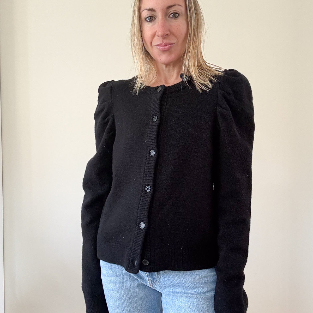 Rebecca Minkoff Janine black wool cardigan, front view