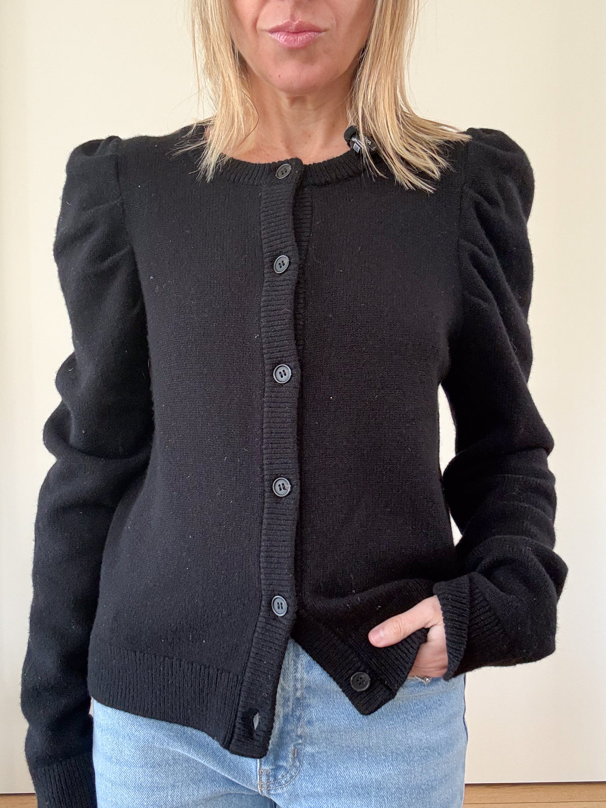 Rebecca Minkoff Janine cardigan worn, front view