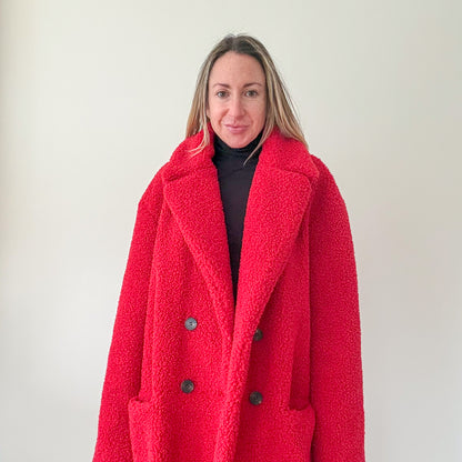 Rino & Pelle Red Teddy Coat - Size 16