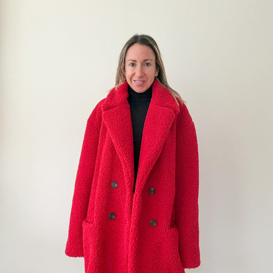 Rino & Pelle Red Teddy Coat - Size 16