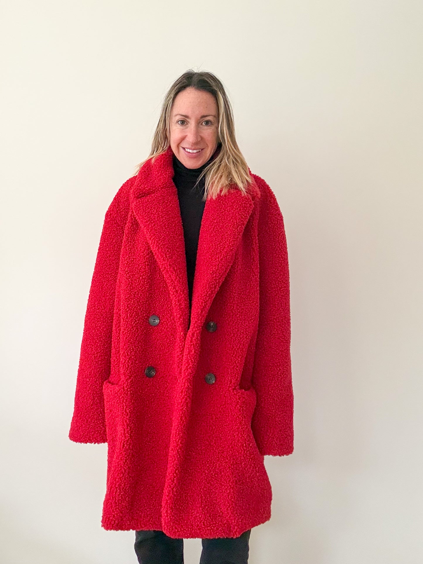 Rino & Pelle Red Teddy Coat - Size 16