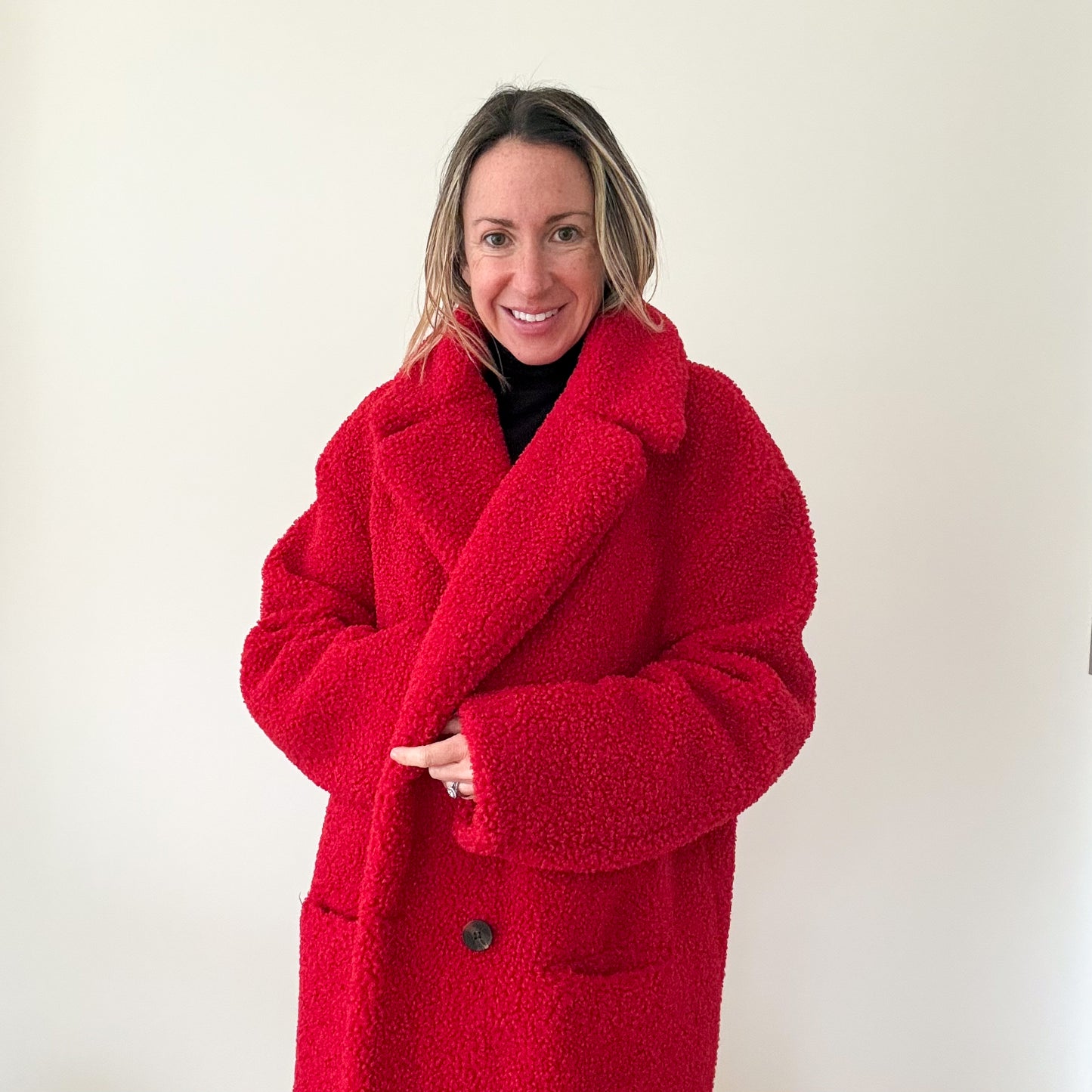 Rino & Pelle Red Teddy Coat - Size 16