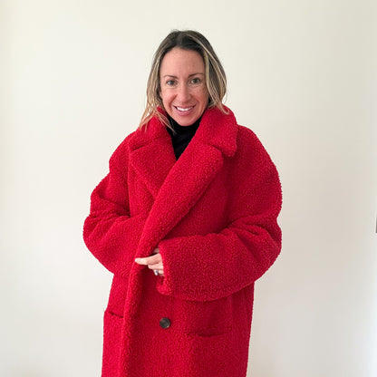 Rino & Pelle Red Teddy Coat - Size 16