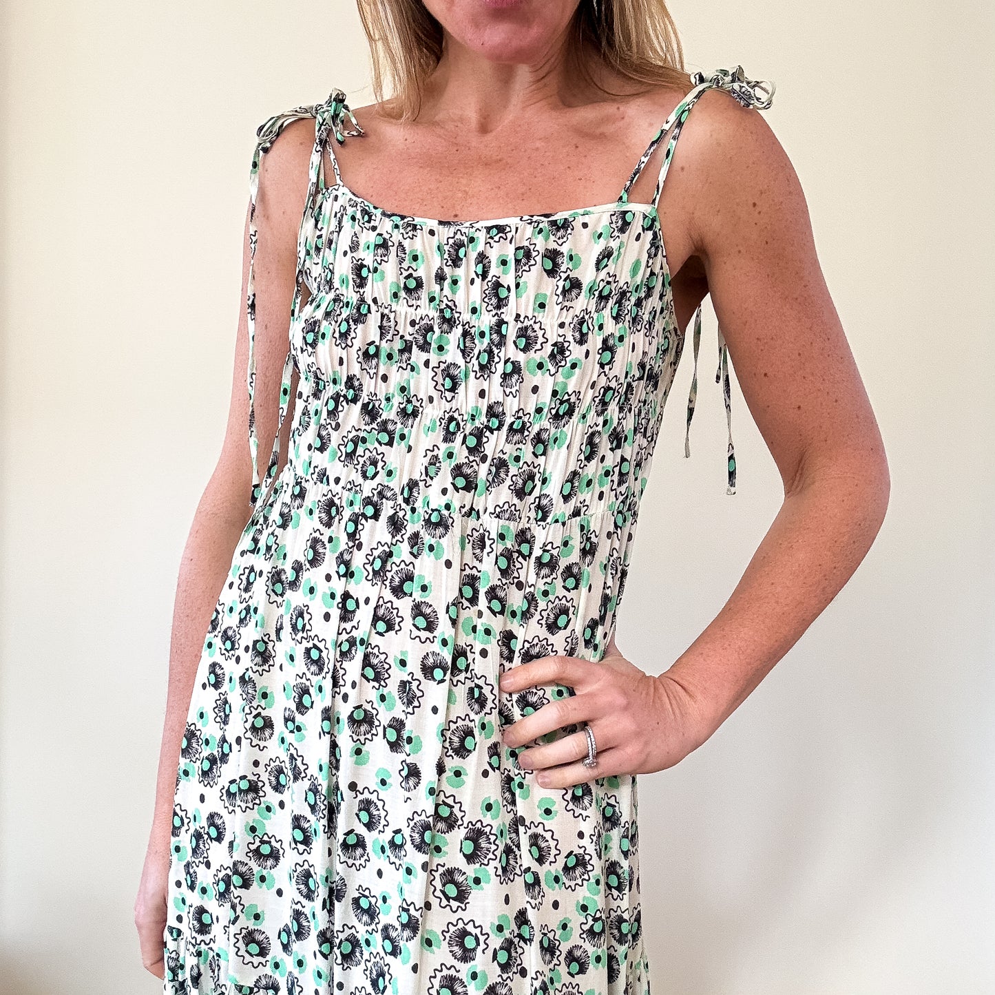 Rixo Printed Floral Tie-Strap Maxi Dress - Size XS