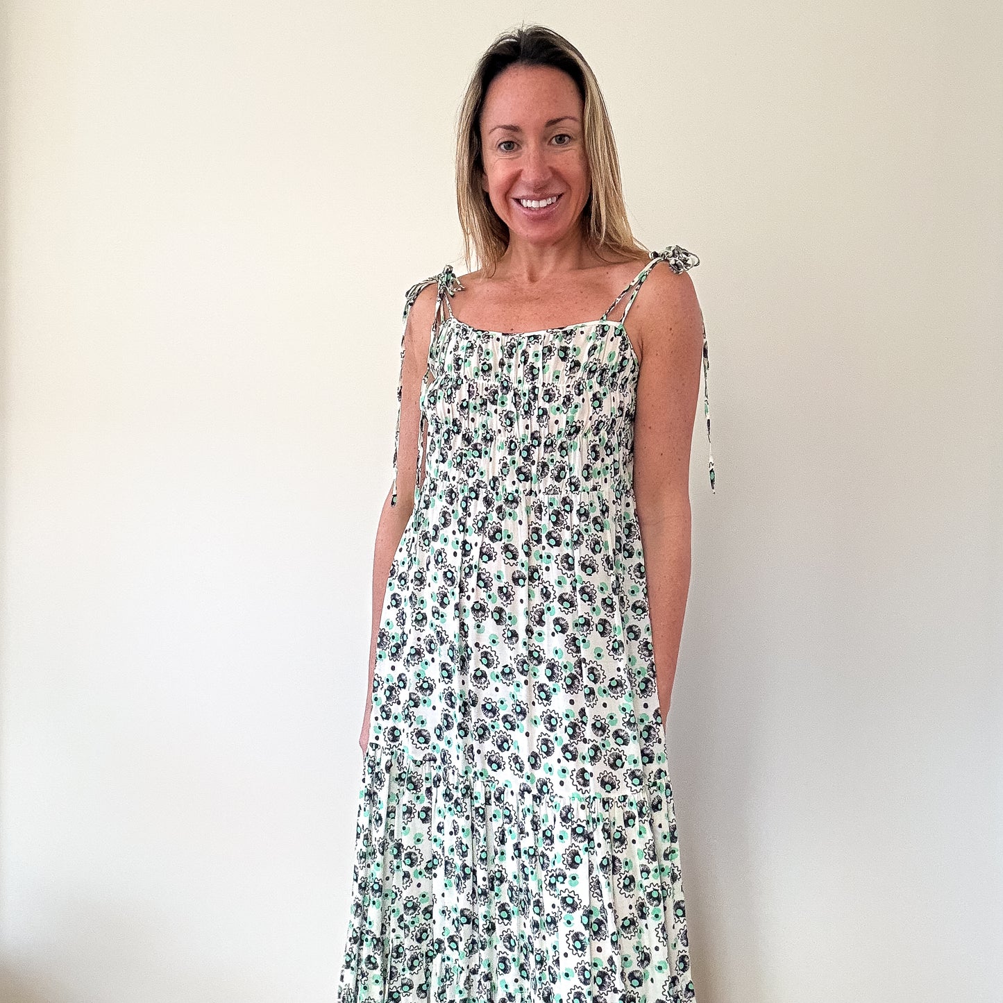 Rixo Printed Floral Tie-Strap Maxi Dress - Size XS