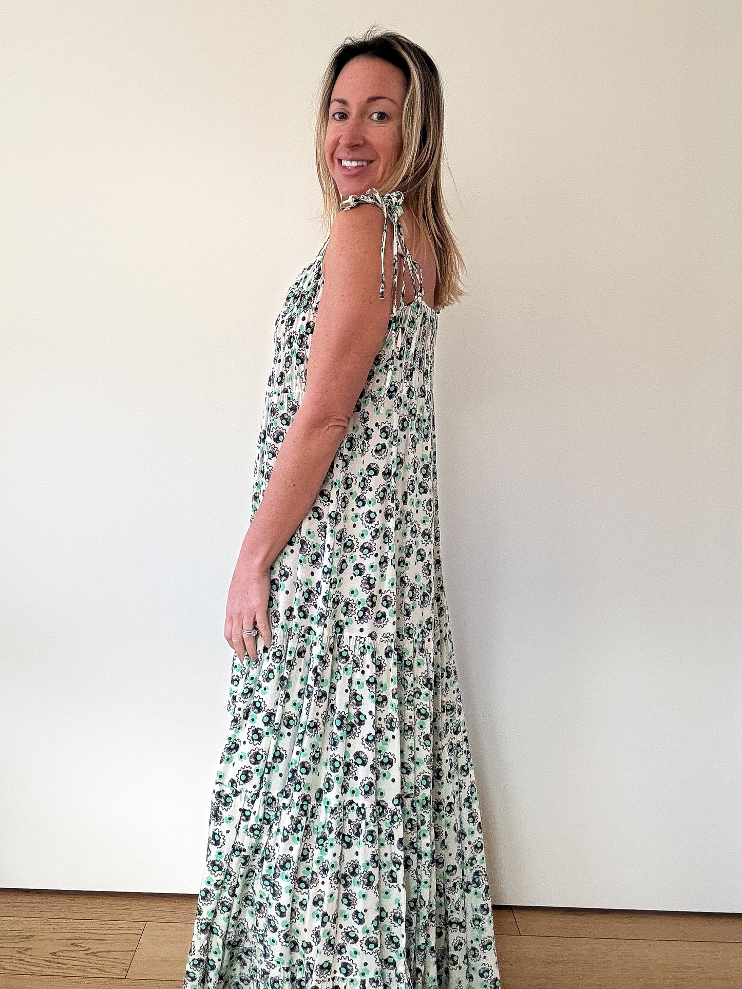 Rixo Printed Floral Tie-Strap Maxi Dress - Size XS