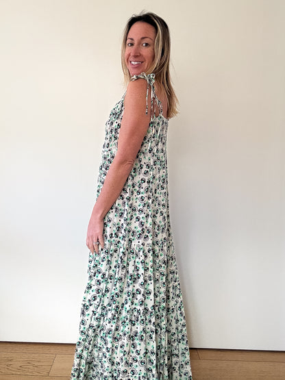 Rixo Printed Floral Tie-Strap Maxi Dress - Size XS
