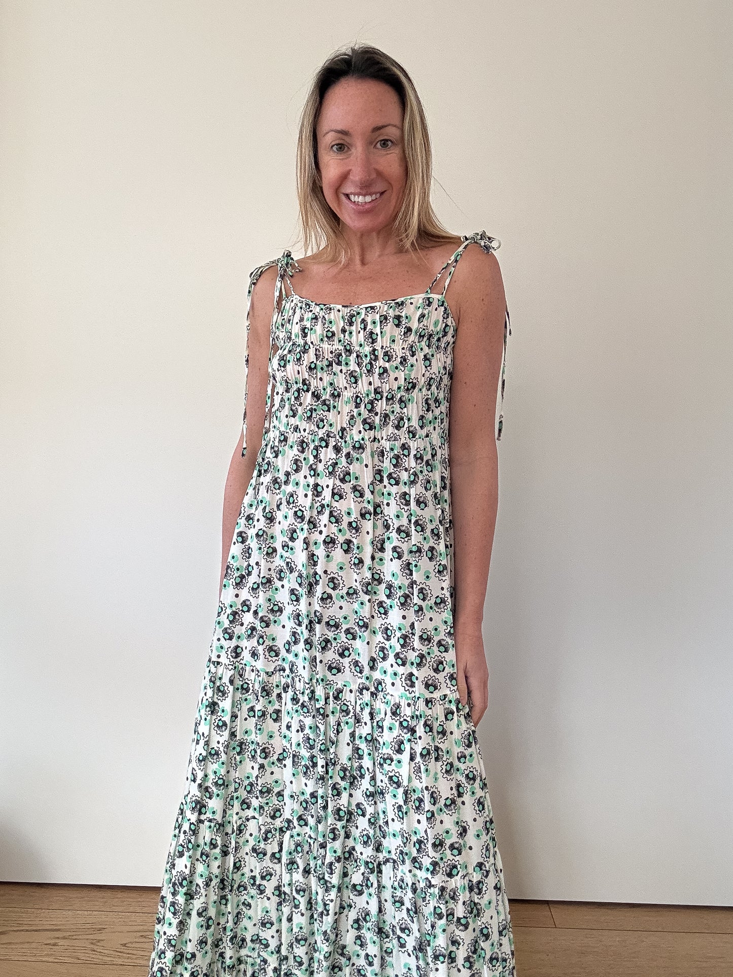 Rixo Printed Floral Tie-Strap Maxi Dress - Size XS