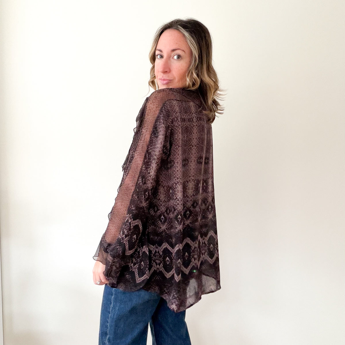 Roberto Cavalli Brown Snake Print Silk Chiffon Blouse (RRP £180) | Authentic Preloved - Size UK 10