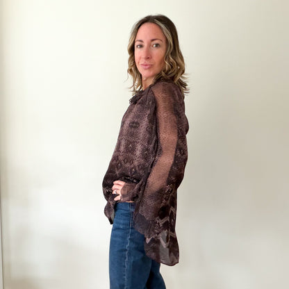 Roberto Cavalli Brown Snake Print Silk Chiffon Blouse (RRP £180) | Authentic Preloved - Size UK 10