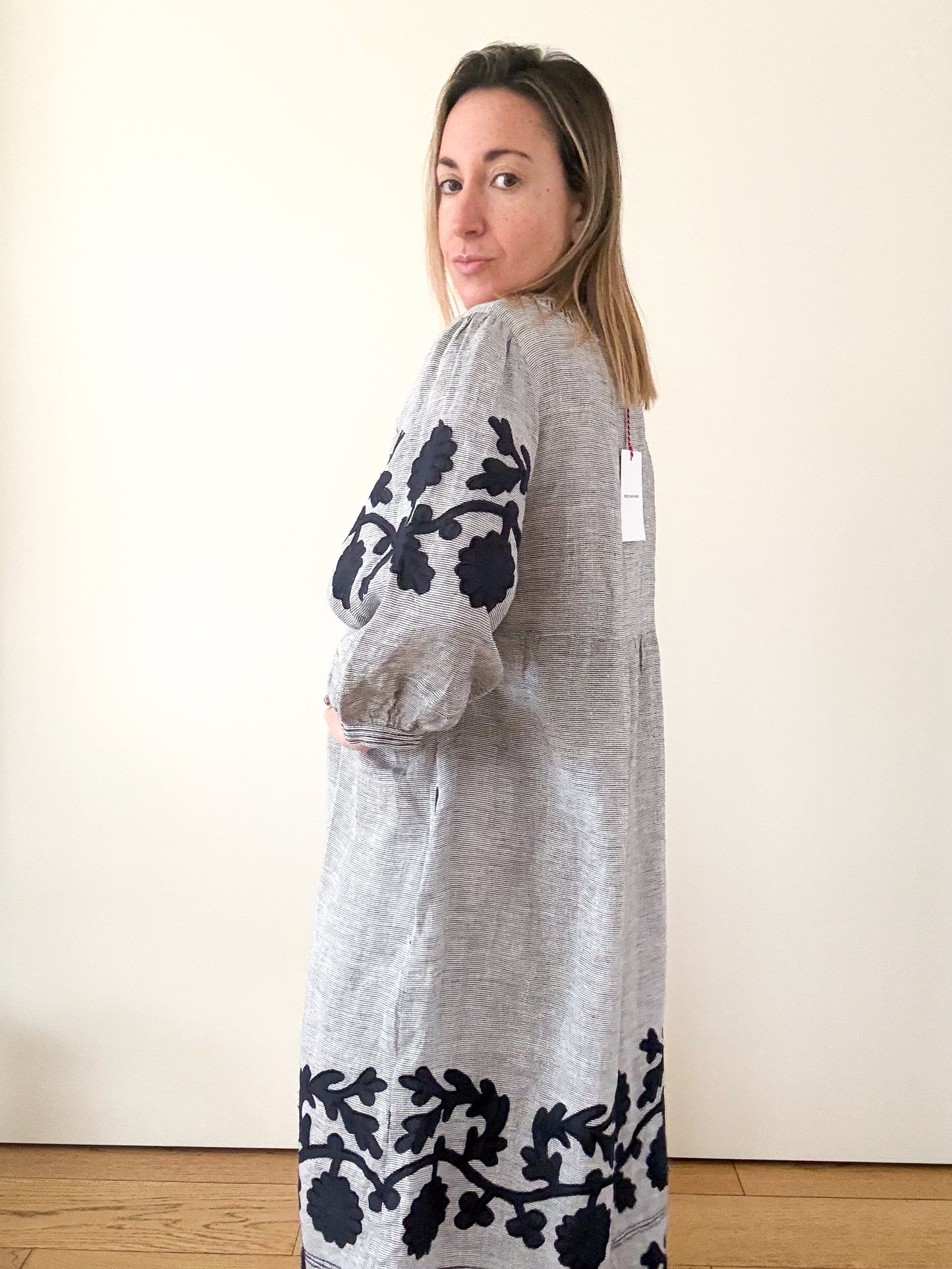 Rose and Rose Kerr Trellis Linen Beach Kaftan Dress- Size L