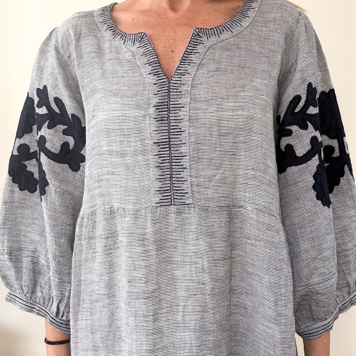Rose and Rose Kerr Trellis Linen Beach Kaftan Dress- Size L