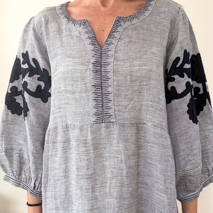 Rose and Rose Kerr Trellis Linen Beach Kaftan Dress- Size L
