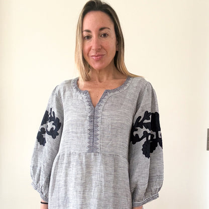Rose and Rose Kerr Trellis Linen Beach Kaftan Dress- Size L