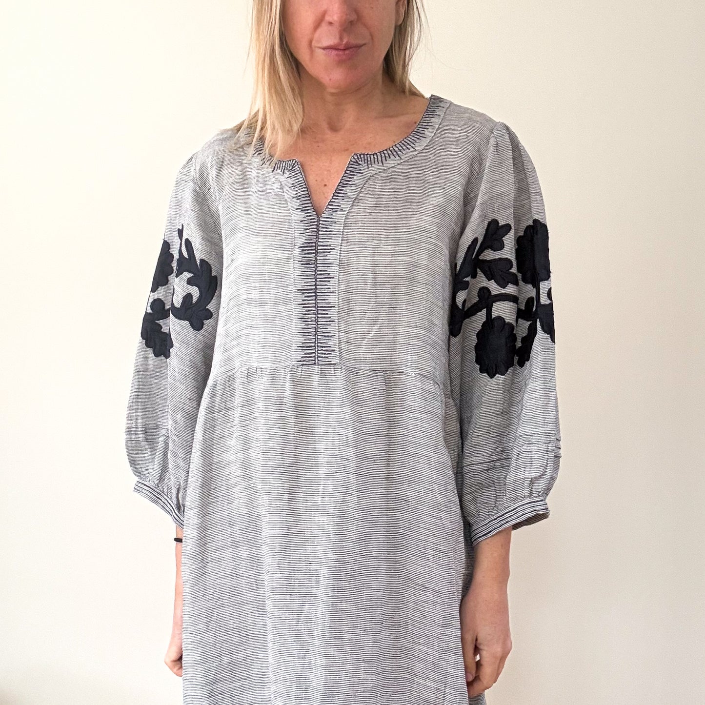 Rose and Rose Kerr Trellis Linen Beach Kaftan Dress- Size L