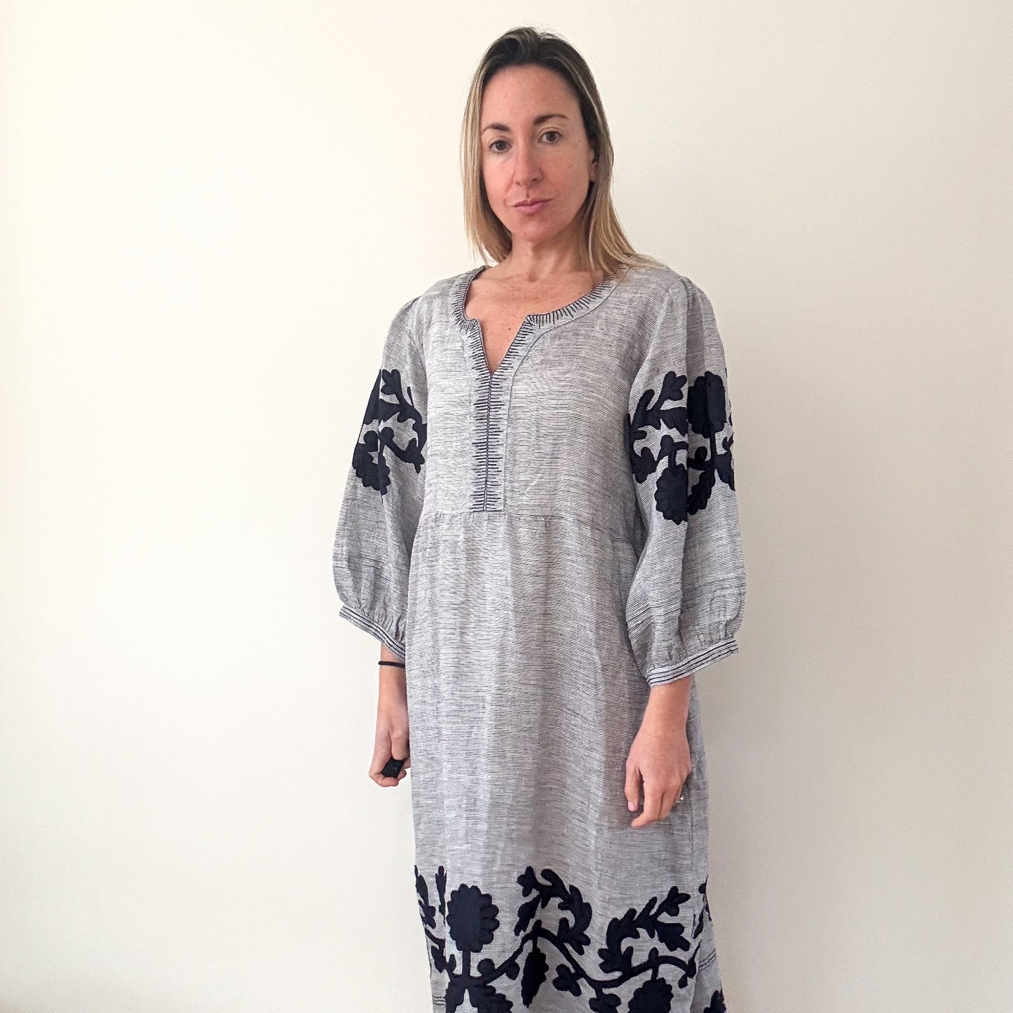 Rose and Rose Kerr Trellis Linen Beach Kaftan Dress- Size L