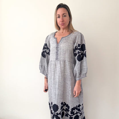 Rose and Rose Kerr Trellis Linen Beach Kaftan Dress- Size L