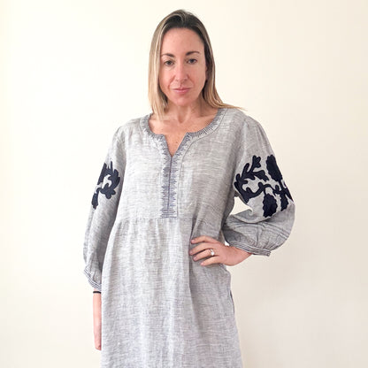 Rose and Rose Kerr Trellis Linen Beach Kaftan Dress- Size L