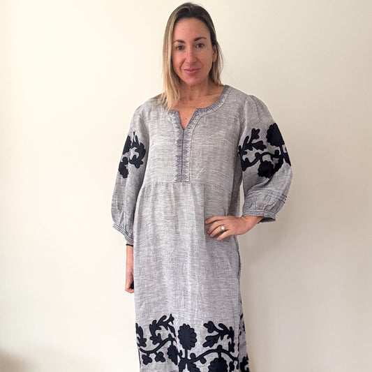 Rose and Rose Kerr Trellis Linen Beach Kaftan Dress- Size L